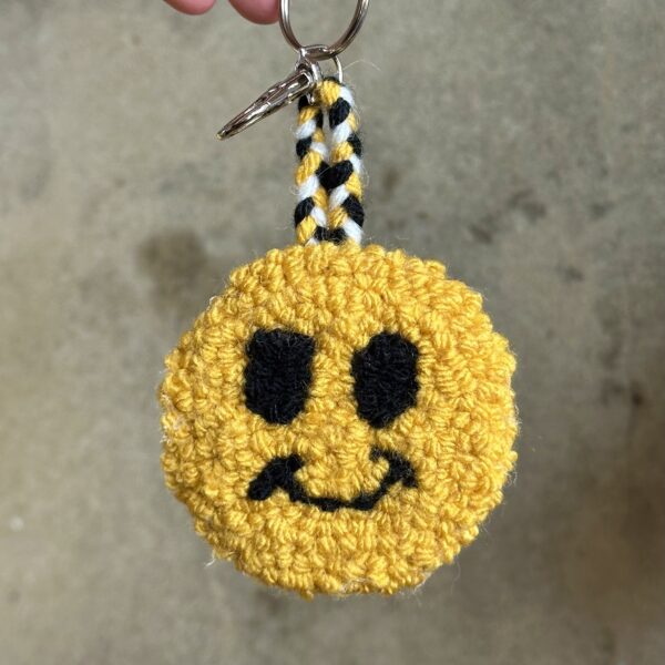 Tufted Smiley Face Key Ring / Bag Charm (Yellow)