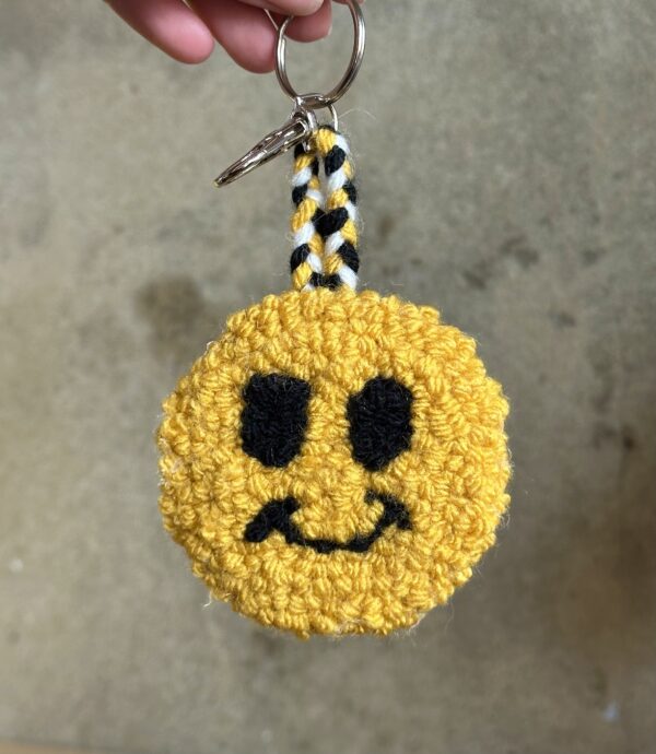 Tufted Smiley Face Key Ring / Bag Charm (Yellow)