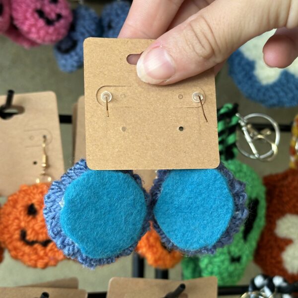 Tufted Blue Happy Earrings (Gold) - Image 3