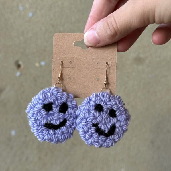 Tufted Purple Happy Earrings (Gold)