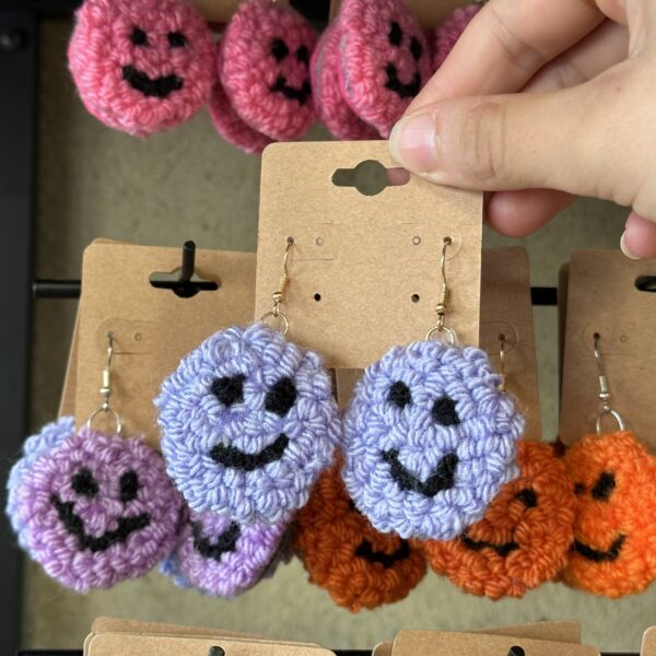 Tufted Purple Happy Earrings (Gold) - Image 3