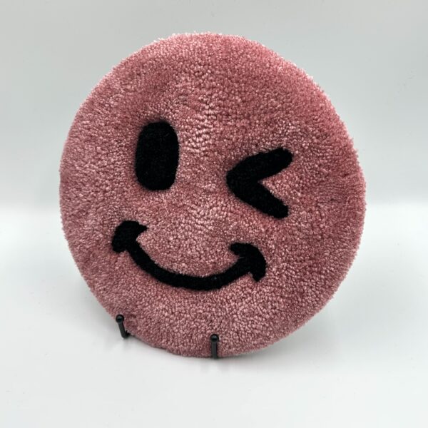 Tufted Rose Pink Wink Face Wall Hanging
