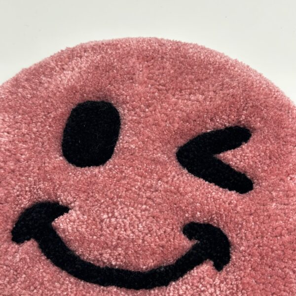 Tufted Rose Pink Wink Face Wall Hanging - Image 3