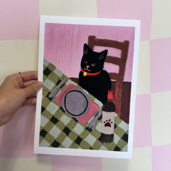 A4 Cat Waiting For Her Dinner Print