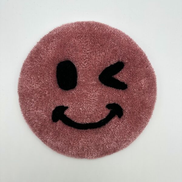 Tufted Rose Pink Wink Face Wall Hanging - Image 2