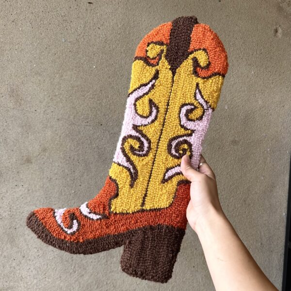 Tufted Orange & Yellow Cowboy Boot Wall Hanging
