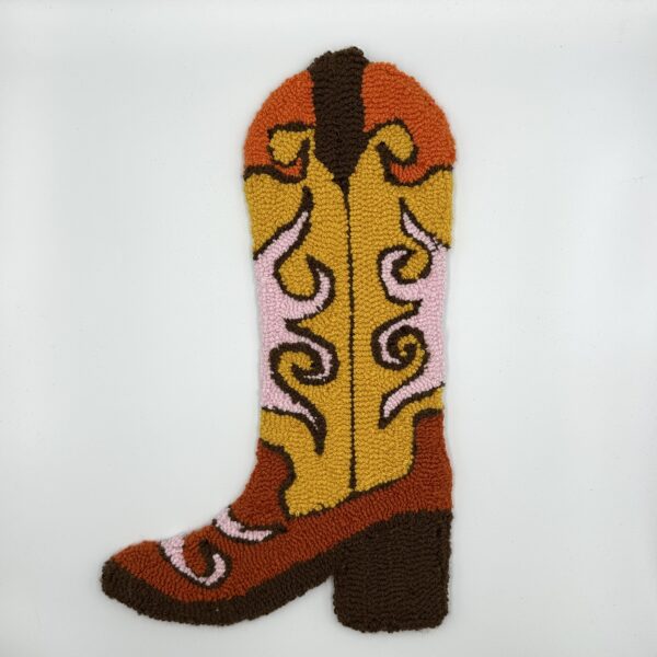 Tufted Orange & Yellow Cowboy Boot Wall Hanging - Image 2