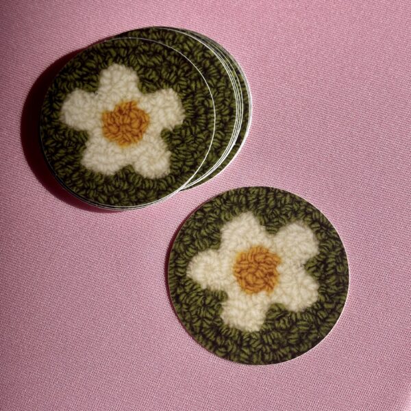 Punch Needle Flower Matt Vinyl Sticker