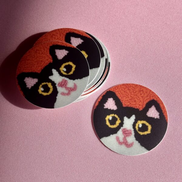 Punch Needle Tuxedo Cat Matt Vinyl Sticker