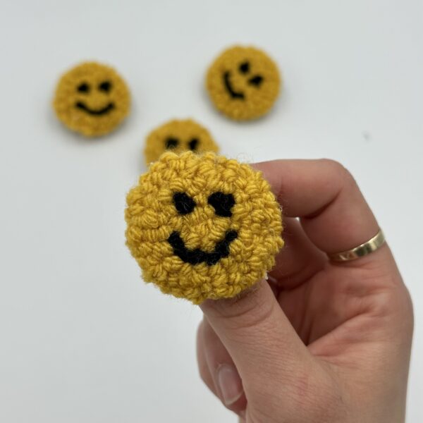 Punch Needle Happy Face Badge