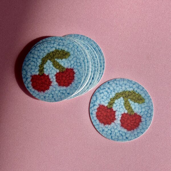 Punch Needle Cherry Matt Vinyl Sticker